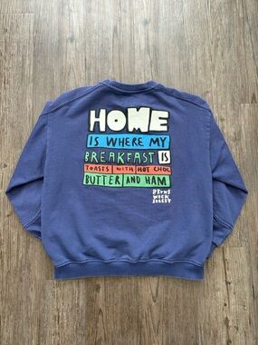 ZARA BREAKFAST GRAPHIC BLUE CREWNECK SWEATSHIRT BOYS 11-12 YEARS